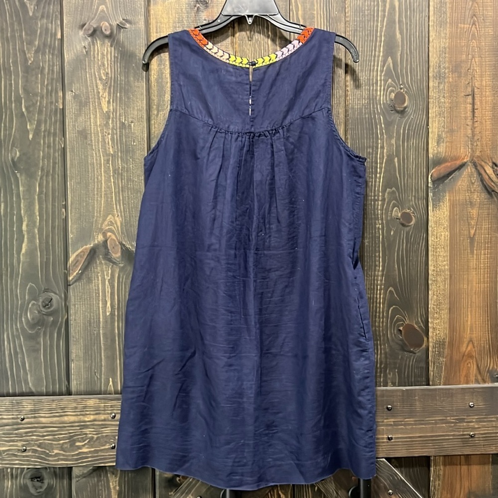 J. Crew Linen Blend Mini Dress 10 Embroidered Floral Boho Chic Navy Blue‎ Cotton - Picture 5 of 10